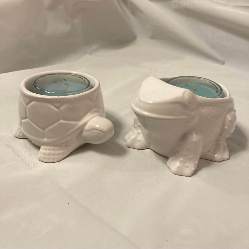 Bath & Body Works Harry Slatkin Ceramic White Frog Candle Holder Set